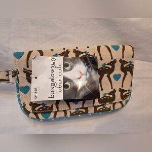 NWT Bungalow 360 Wristlet Deer Blue Bird 💙 Polka Dot Lining Inner Zipper ☮️